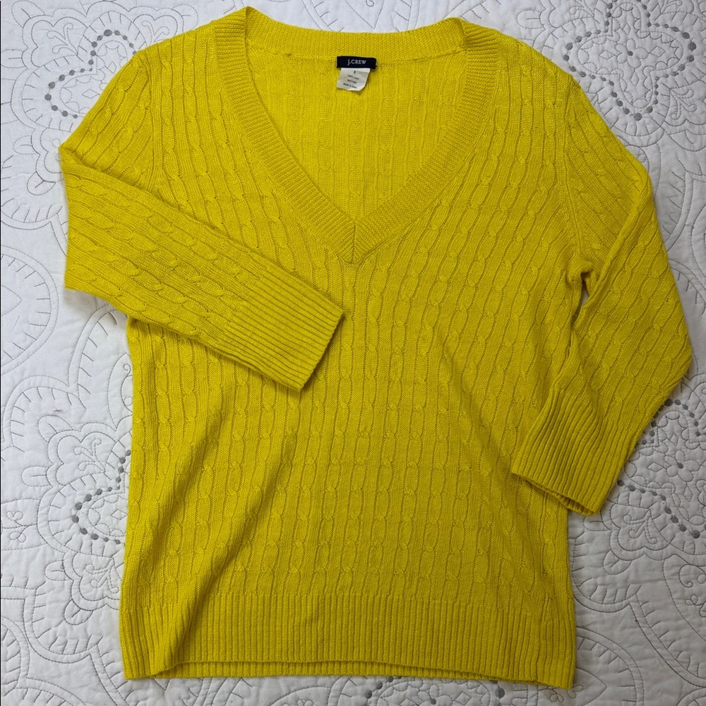 J. Crew Linen Cable Knit V-Neck Sweater - Women’s Casual Preppy Top